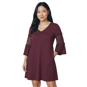 Burgundy party mini dress.‎ Embroidered intricate sleeves. Clubwear. SZ Small.